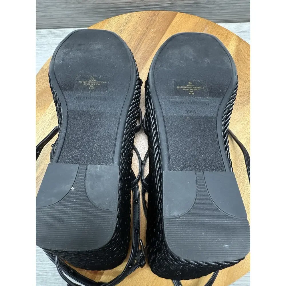Marc Fisher Womens Zig Black Wedge Sandals Shoes 10 M